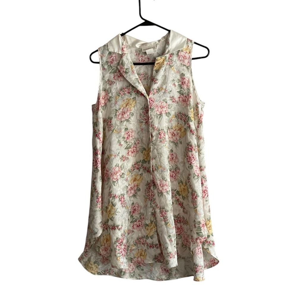 Vintage 80's Satin Tunic Top Small Floral Button Satin Cottagecore Romantic